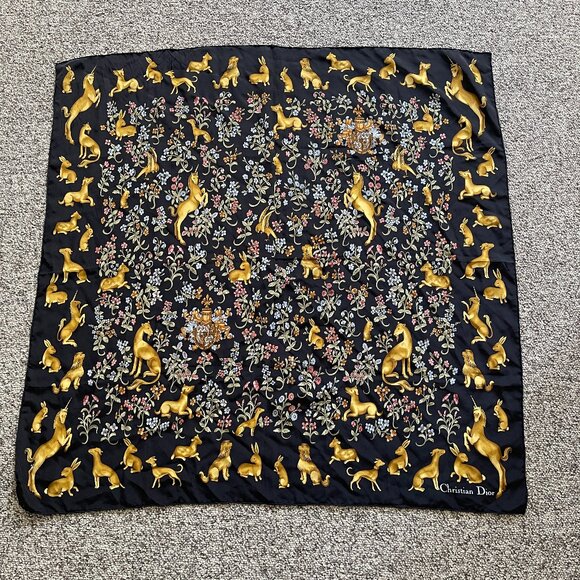 Christian Dior Made In Italy Millefiori Unicorn Rabbit Silk Scarf Shawl - Picture 1 of 5